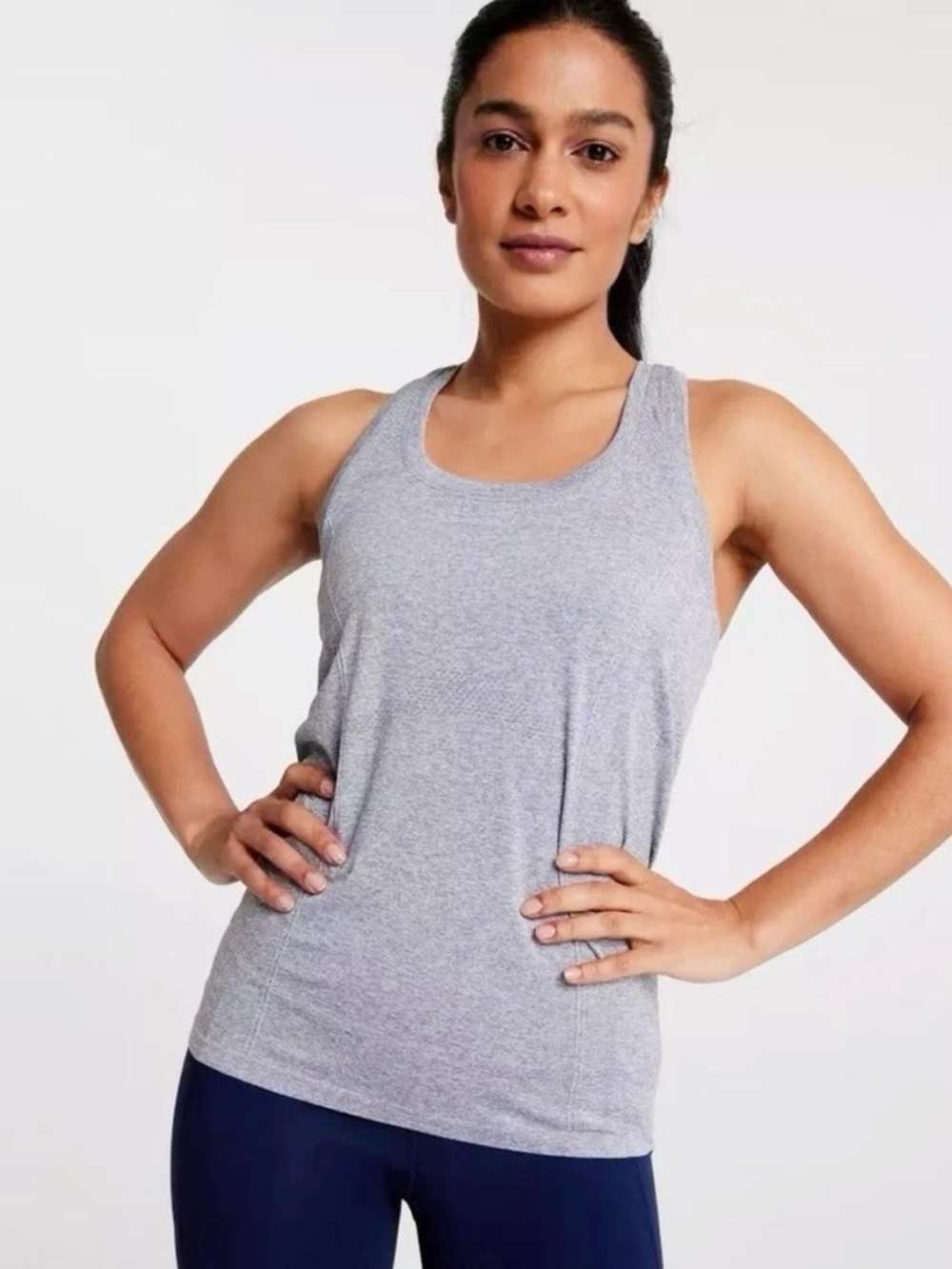 CALIA Sleeveless Heathered Grey Blue Active Top, Keyhole Back sz. S